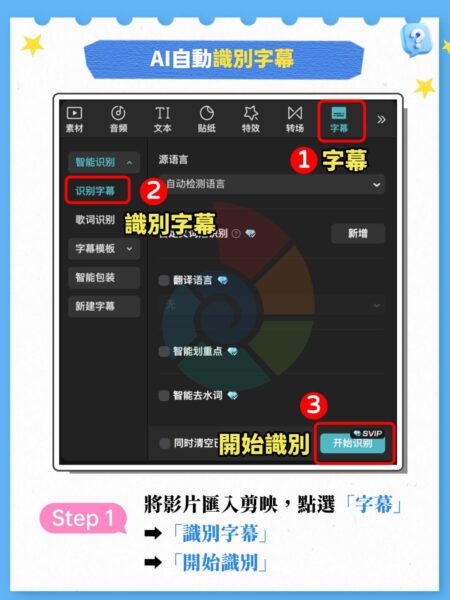 剪映AI自動產生字幕